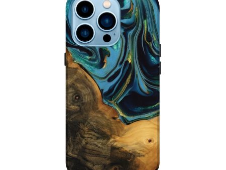 iPhone 14 Pro Wood Live Edge Phone Case - Collins (Teal & Gold, 746304) Online