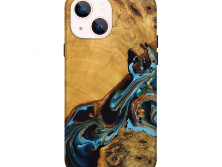 iPhone 13 Wood Live Edge Phone Case - Elena (Teal & Gold, 746307) For Cheap