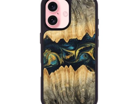 iPhone 16 Wood Phone Case - Elianna (Teal & Gold, 746380) Online Hot Sale