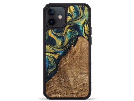 iPhone 12 mini Wood Phone Case - Madge (Teal & Gold, 746385) Cheap