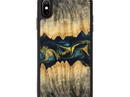 iPhone Xs Max Wood Phone Case - Elianna (Teal & Gold, 746380) Sale