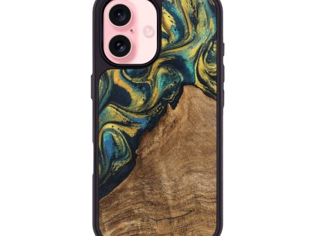 iPhone 16 Wood Phone Case - Madge (Teal & Gold, 746385) Hot on Sale