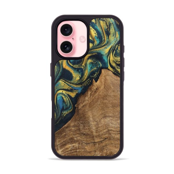 iPhone 16 Wood Phone Case - Madge (Teal & Gold, 746385) Hot on Sale