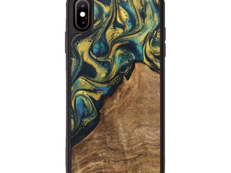 iPhone Xs Max Wood Phone Case - Madge (Teal & Gold, 746385) Online now