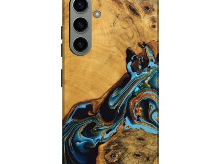 Galaxy S24 Plus Wood Live Edge Phone Case - Elena (Teal & Gold, 746307) Cheap