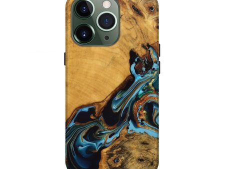 iPhone 13 Pro Wood Live Edge Phone Case - Elena (Teal & Gold, 746307) Online Hot Sale