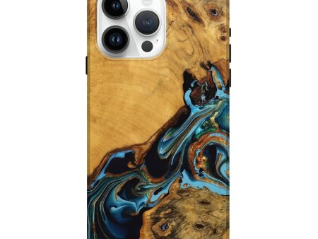 iPhone 15 Pro Max Wood Live Edge Phone Case - Elena (Teal & Gold, 746307) Hot on Sale