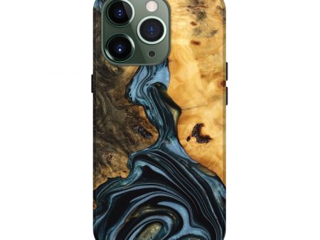 iPhone 13 Pro Wood Live Edge Phone Case - Juliet (Teal & Gold, 746287) Online now