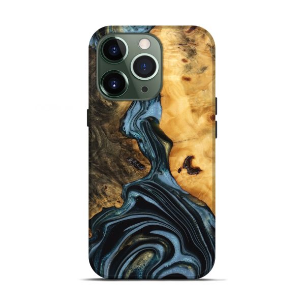 iPhone 13 Pro Wood Live Edge Phone Case - Juliet (Teal & Gold, 746287) Online now