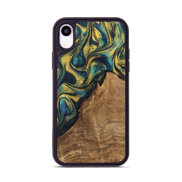 iPhone Xr Wood Phone Case - Madge (Teal & Gold, 746385) Discount