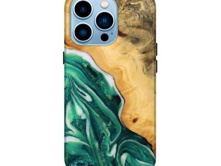 iPhone 14 Pro Wood Live Edge Phone Case - Chaim (Green, 746295) Supply