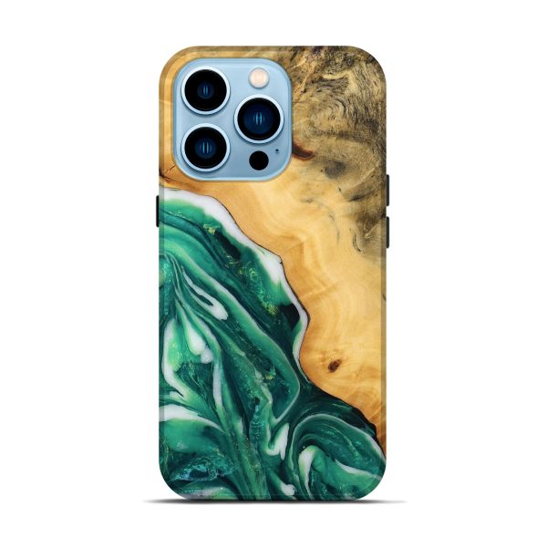 iPhone 14 Pro Wood Live Edge Phone Case - Chaim (Green, 746295) Supply