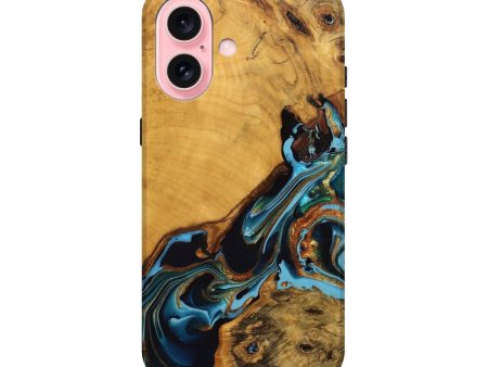 iPhone 16 Wood Live Edge Phone Case - Elena (Teal & Gold, 746307) Discount