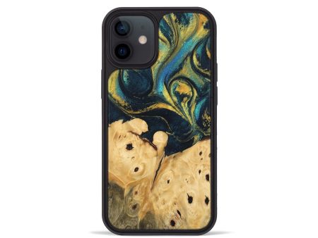 iPhone 12 mini Wood Phone Case - Julisa (Teal & Gold, 746384) For Cheap