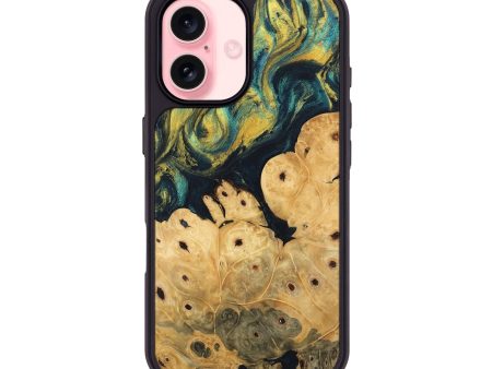 iPhone 16 Wood Phone Case - Esta (Teal & Gold, 746378) Online