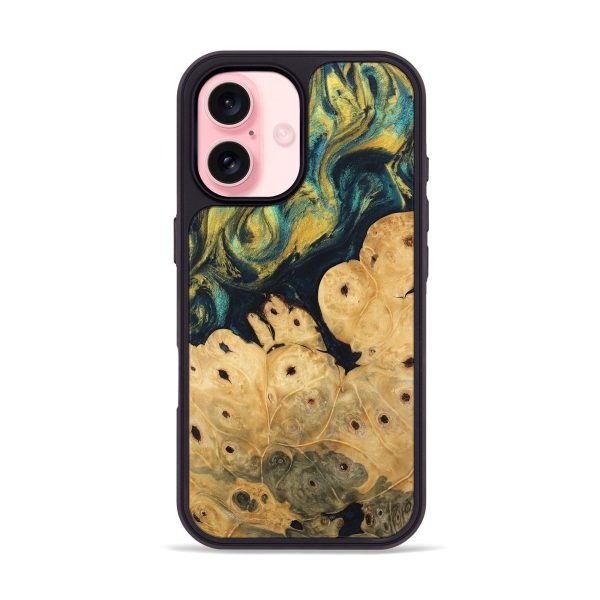 iPhone 16 Wood Phone Case - Esta (Teal & Gold, 746378) Online