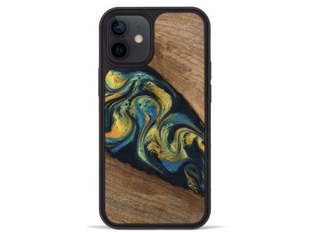 iPhone 12 mini Wood Phone Case - Nikia (Teal & Gold, 746388) Online