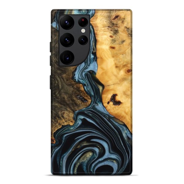 Galaxy S22 Ultra Wood Live Edge Phone Case - Juliet (Teal & Gold, 746287) on Sale