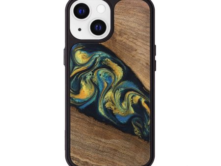 iPhone 13 Wood Phone Case - Nikia (Teal & Gold, 746388) For Sale