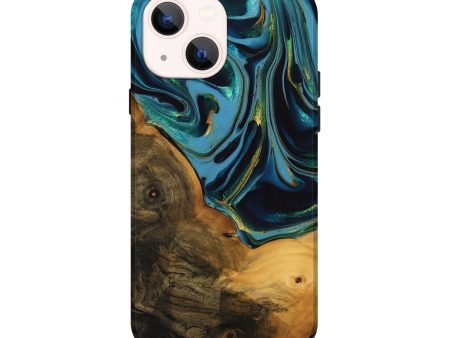 iPhone 14 Wood Live Edge Phone Case - Collins (Teal & Gold, 746304) Hot on Sale