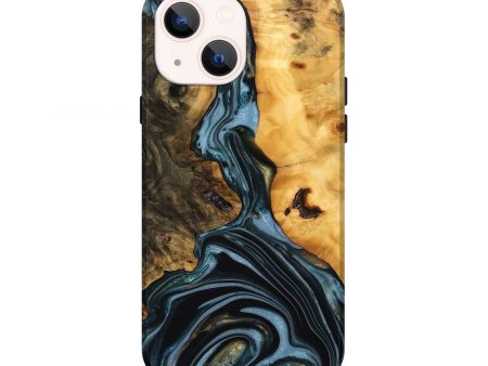 iPhone 13 Wood Live Edge Phone Case - Juliet (Teal & Gold, 746287) For Discount