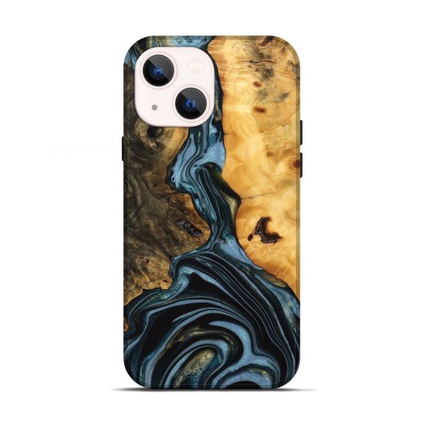 iPhone 13 Wood Live Edge Phone Case - Juliet (Teal & Gold, 746287) For Discount