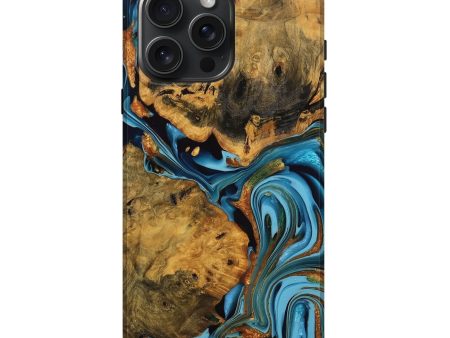 iPhone 16 Pro Max Wood Live Edge Phone Case - Roxanne (Teal & Gold, 746305) Hot on Sale