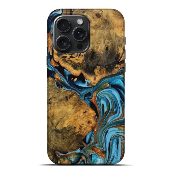 iPhone 16 Pro Max Wood Live Edge Phone Case - Roxanne (Teal & Gold, 746305) Hot on Sale