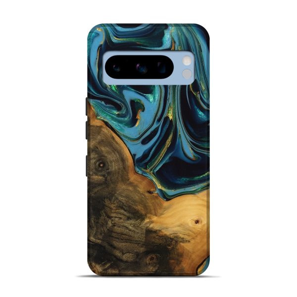 Pixel 8 Pro Wood Live Edge Phone Case - Collins (Teal & Gold, 746304) Fashion