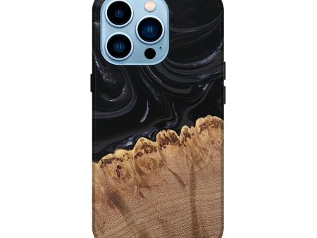 iPhone 14 Pro Wood Live Edge Phone Case - Leona (Black & White, 746031) Discount