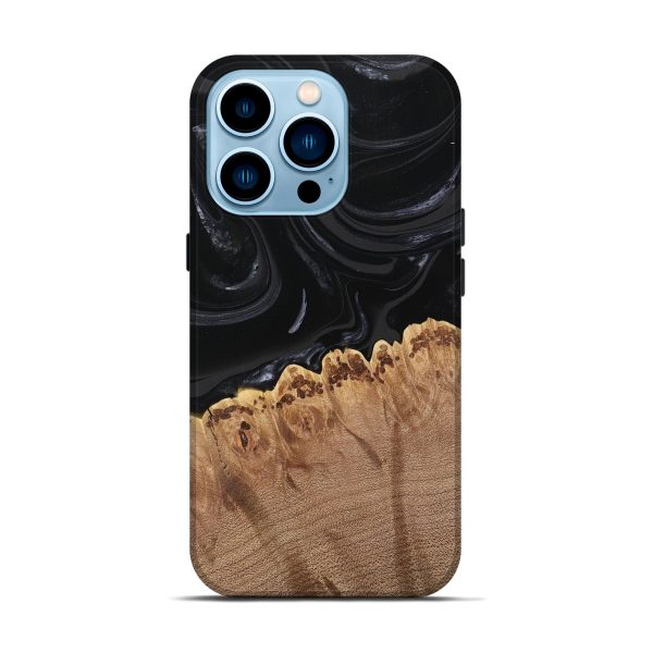 iPhone 14 Pro Wood Live Edge Phone Case - Leona (Black & White, 746031) Discount