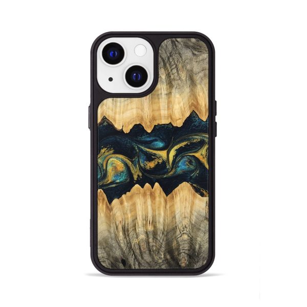 iPhone 13 Wood Phone Case - Elianna (Teal & Gold, 746380) Online Sale