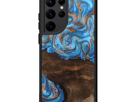 Galaxy S22 Ultra Wood Phone Case - Emersyn (Teal & Gold, 746069) on Sale