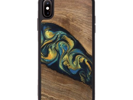 iPhone Xs Max Wood Phone Case - Nikia (Teal & Gold, 746388) For Sale