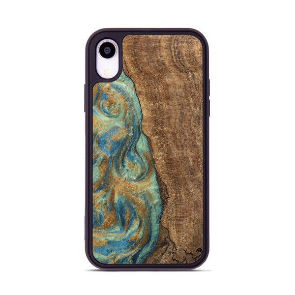 iPhone Xr Wood Phone Case - Teri (Teal & Gold, 745973) Online now