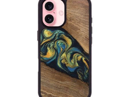 iPhone 16 Wood Phone Case - Nikia (Teal & Gold, 746388) Cheap