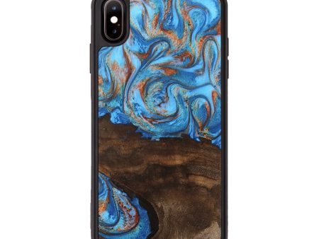 iPhone Xs Max Wood Phone Case - Emersyn (Teal & Gold, 746069) For Sale