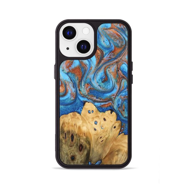 iPhone 13 Wood Phone Case - Jazmyn (Teal & Gold, 746071) For Cheap