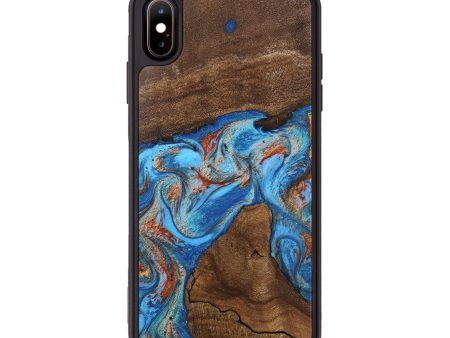 iPhone Xs Max Wood Phone Case - Kinsley (Teal & Gold, 746084) Supply