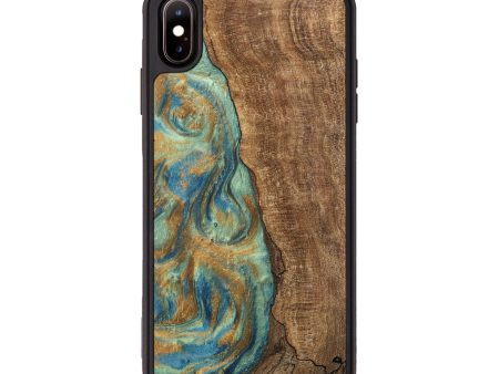 iPhone Xs Max Wood Phone Case - Teri (Teal & Gold, 745973) Sale