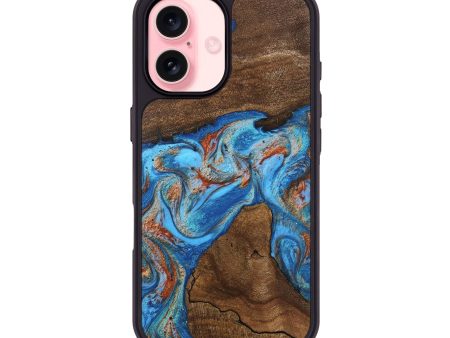 iPhone 16 Wood Phone Case - Kinsley (Teal & Gold, 746084) Online