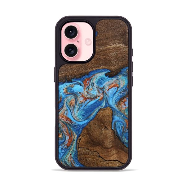 iPhone 16 Wood Phone Case - Kinsley (Teal & Gold, 746084) Online