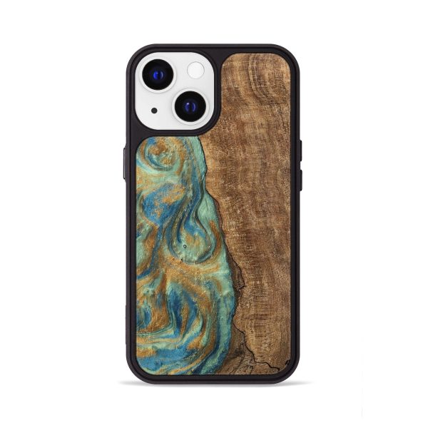 iPhone 13 Wood Phone Case - Teri (Teal & Gold, 745973) Online Hot Sale